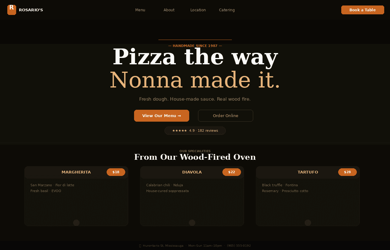 Rosario's Pizzeria website built by Curbli